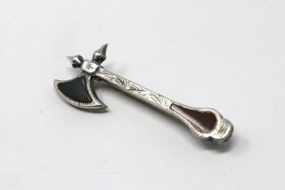 A Cool Large Antique Edwardian Sterling Silver 925 Design Agate Axe Brooch 26780