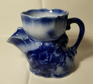 Antique Flow Blue Shaving Mug Scuttle Floral