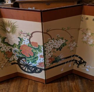 Vintage Decorative Screen - Oriental Style Design - Cart With Flowers