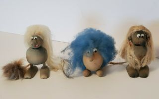 3 Vintage Bo Svensk Sweden Mid Century Wood Troll Dolls Figurines Gnome 1960s