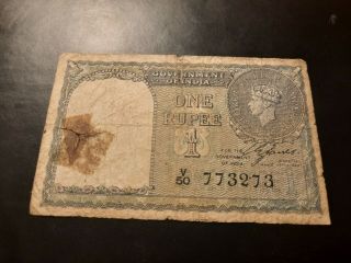 1940 / Government Of India / 1 Rupee / Banknote /rare/ King George Vi /no.  773273
