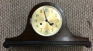 Antique Large Wooden Cased Mantle Clock Not No Key But Includes Pendulum