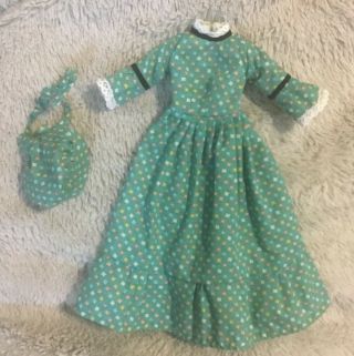 Vintage Barbie Midge Doll Prarie Maxie Dress With Bonnet Hat Green