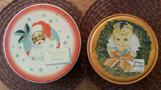 Vintage Antique Christmas Advertising Cookie Candy Tins Mrs Stevens Miss Sunbeam