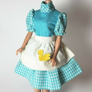 Vintage Barbie Clone Dress & Apron Blue Puff Sleeve Gingham Lilli Suzette Wendy