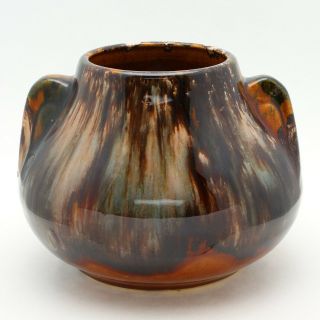 Antique 1920s Brush Mccoy American Art Pottery Blended Onyx Glaze Squat Vase