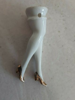Antique German Porcelain Half Doll Lady Legs 7983 3 1/2 ",  White With Gold Shoes