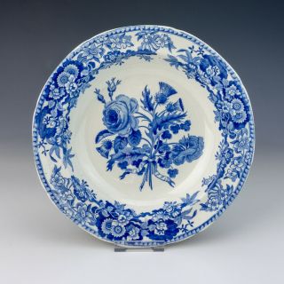 Antique Spode Pottery - Blue And White Transferware - Union Wreath Bowl