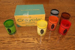 Vintage Crayola Crayon Drinking Glasses,  Set Of 6,  Rare,  With Box