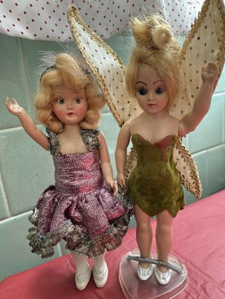 Pair Vintage 40s 50s? Tinkerbell Sleep Eyes Hard Plastic Dolls 7 "