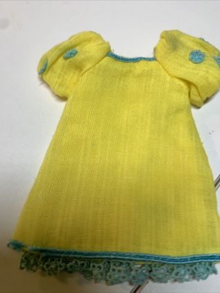 Vintage Barbie Francie Outfit The Yellow Bit Dress Euc Turquoise Trim 1965 Look
