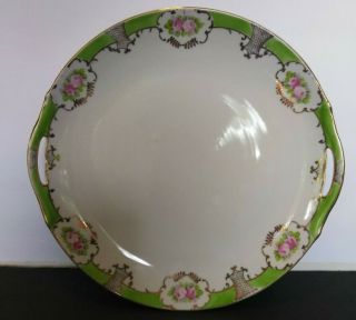 Antique Nippon Hand Painted Raised Gold Gild Green Pink Rose Gold Cake Plate