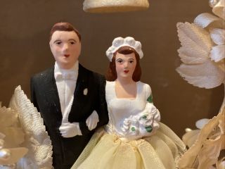 Vintage 1940/1950’s Antique Chalkware Wedding Cake Topper Flowers 8 