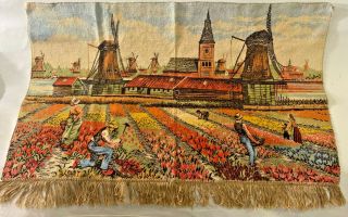 Vintage Wall Hanging Tapestry 40 " X 27 " Harvest Farm Field Country Fringe Dutch