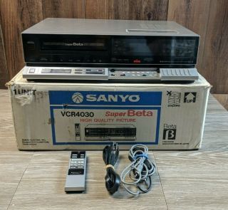 " Very Rare " Vtg Sanyo Vcr4030 Superbeta Hi - Fi Stereo Betamax With Org.  Box Read