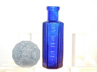 Antique Cobalt Blue Poison 1 Oz Swirl Hexagon 70 Mm Miniature Old Bottle 1890 