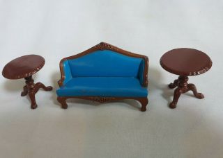 Vintage 1980 Mattel The Littles Dollhouse Furniture Metal Couch & End Tables