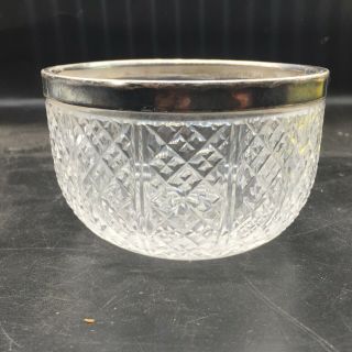 Antique Solid Sterling Silver Rim Cut Crystal Glass Bonbon Dish Bowl Sweets