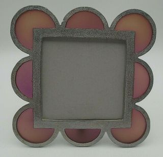 Vintage Rose Glass & Metal Square Flower Picture Frame Photo Size 2 1/4 "