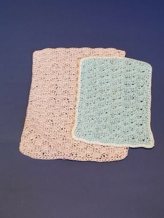 Vintage Dollhouse Miniature Artisan Crochet Baby Blankets Blue&pink 1:12