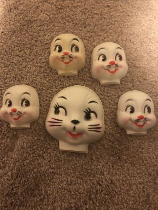 5 Vintage Rabbit Doll Half Head Plastic Face Bunny 3’’ 4.  5’’ Mask Hong Kong