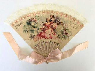 Vintage Inspired Victorian Valentine Fan Card With Fabric Lace Trim
