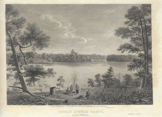 Indian Dinner Pary On Wabash River 1860 Antique Steel Engraving Art Print
