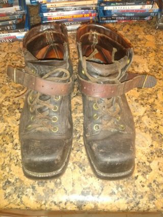 Vintage Rare Wwii U.  S.  Army Mountain Troop Leather Square Toe Buckle Ski Boots