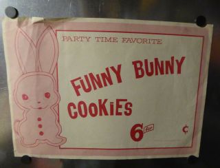 Vintage " Funny Bunny Cookies " Easter Rabbit 14 " X 20 " Rare Advertising Poster