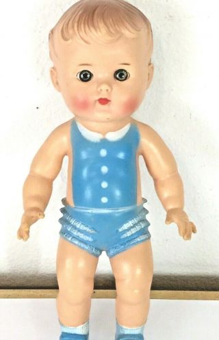 Vintage 10 " Soft Vinyl Baby Girl Doll Sun Rubber Molded Hair Sunsuit Exc 1956