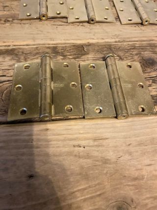 Stanley 3 1/2” X 3 1/2” Made In Usa Brass Door Hinges Square F179 Set Of 8