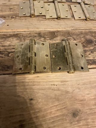 Stanley 3 1/2” X 3 1/2” Made In USA Brass Door Hinges Square F179 Set Of 8 2
