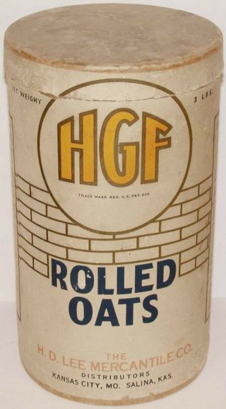 Vintage Container Hgf Rolled Oats H D Lee Mercantile Kc Salina Rare