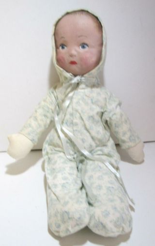 Vintage 20 " Large Cloth Doll With Stockinette Painted Face Baby In Flannel Pajam