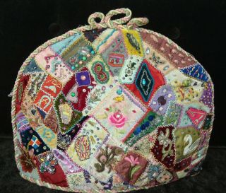 Vintage Victorian Tea Cosy With Silk Cigarette Papers & Embroidery