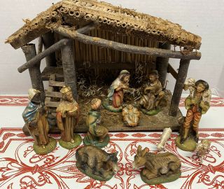 Rare Vintage Nativity Figures Set Of 11 Figures Made In Italy With Manger