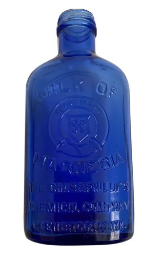 Vintage Antique Phillips Milk Of Magnesia Cobalt Blue Glass Bottle Early 1900