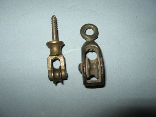 2 Vintage Antique Small Miniature Metal Pulley Wheel Pulleys