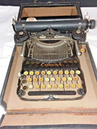 Antique Vtg Corona Model 3 Folding Typewriter With Case Rare L@@k