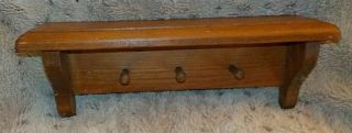 Vintage Wood Wall Shelf,  3 1/2 " X 13 1/4 ",  Three Pegs,  Decorative Routed Edges