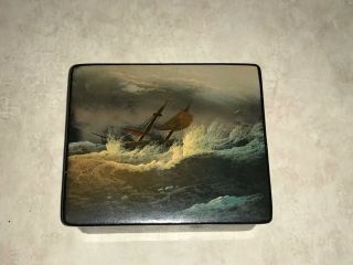 Rare Fedoskino Ivan Aivazovsky The Ship Hand Painted Russian Lacquer Box Signed
