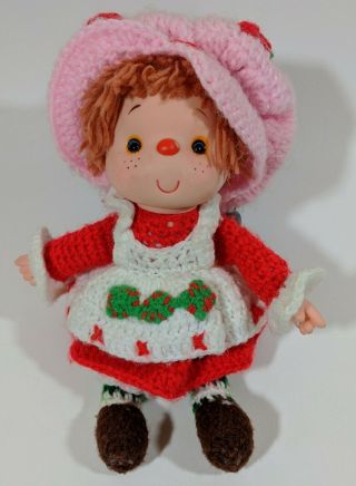 Vintage Knit Strawberry Shortcake Doll Plastic Head Soft Body Handmade 1980s