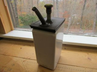 Rare Vintage Antique Moxie Porcelian Countertop Syrup Dispenser With The Pump