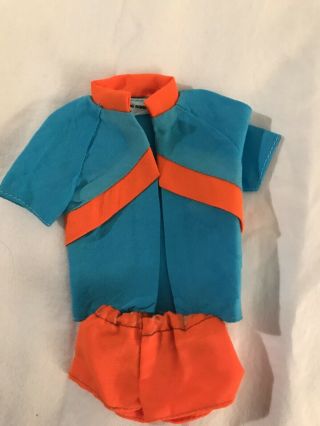 Vintage 1969 Talking Ken Doll Clothes - Oss Blue & Orange Beach Shirt,  Trunks Hk