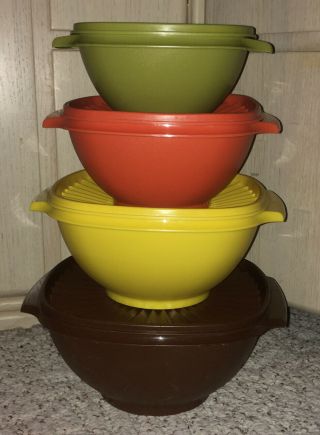 8pc Vintage Tupperware Servalier Bowl Set Harvest Brown Orange Yellow Green Rare