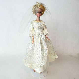Vintage Barbie Clone Wedding Dress And Veil White Silver Lame Lace In Good Cond