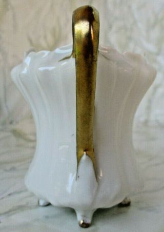 Vintage Antique Small Porcelain Cream Pitcher R S Germany White Gold Handle. 2