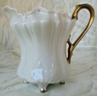Vintage Antique Small Porcelain Cream Pitcher R S Germany White Gold Handle. 3
