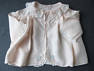 Vintage Cute Yolandi Lace Applied Flowers Rose Silky Coat For Small Baby Or Doll