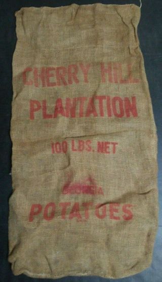 Vintage Cherry Hill Plantation Georgia Burlap Potato Sack,  100 Lbs.  Antique?